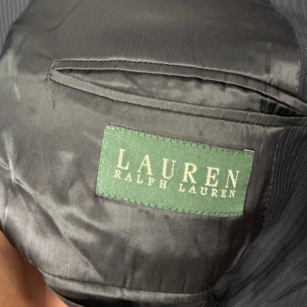 Lauren Ralph Lauren Mens Pinstripe Wool Blazer Suit Jacket Charcoal Gray 9233
